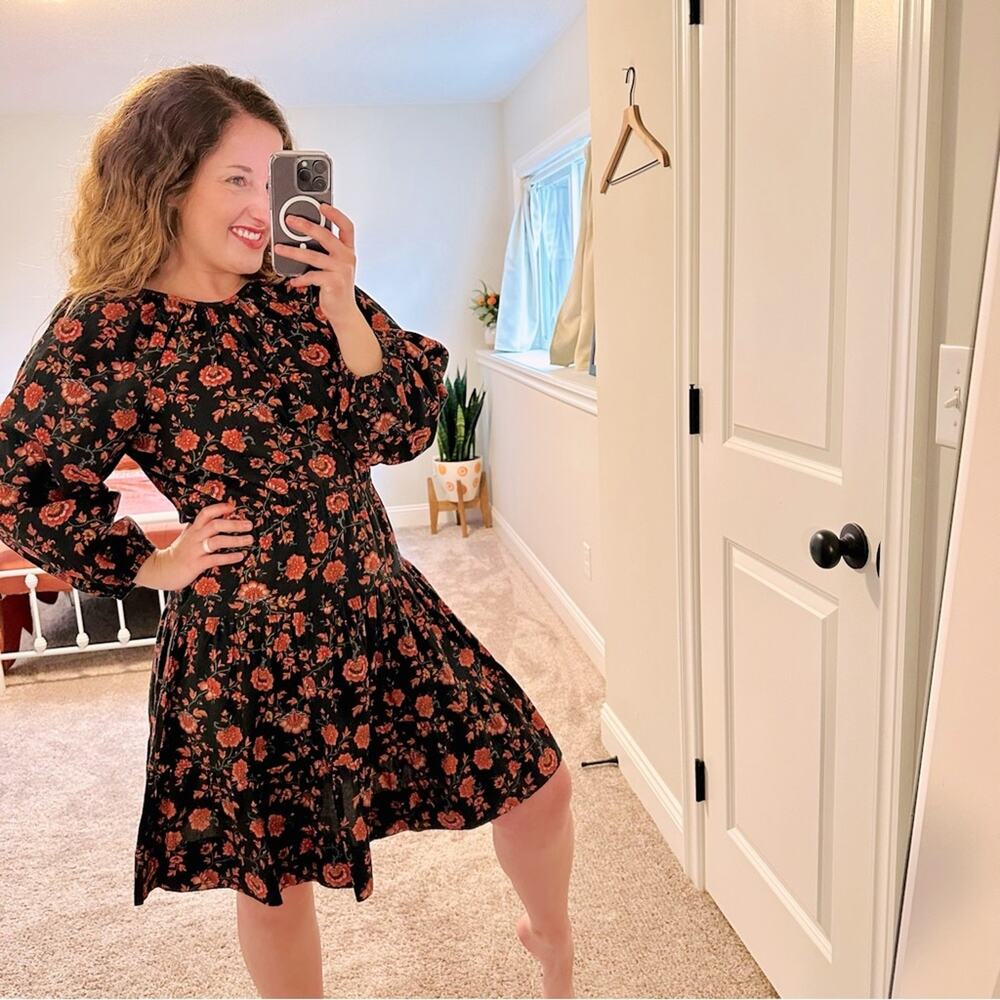 THE GREAT. Long Sleeve Floral Cotton Mini Dress Small